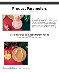 Detailed view of Christmas bell cookie cutter with PLA mold dimensions and 1.5cm thickness
