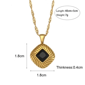 Retro stainless steel necklace featuring a diamond textured black zircon pendant