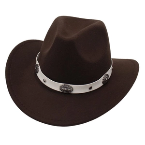 Western Cowboy Hat Wool Felt Wide Brim Fedora Ethnic Vintage Bohemian White Leather Band Metal Conchos Jazz Hat