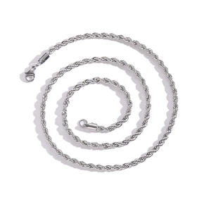 Polished 4mm silver stainless steel twist chain necklace with lobster clasp closure