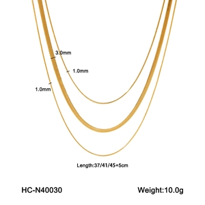 Three-layer 18K gold plated stainless steel flat snake chains with size and weight specs
