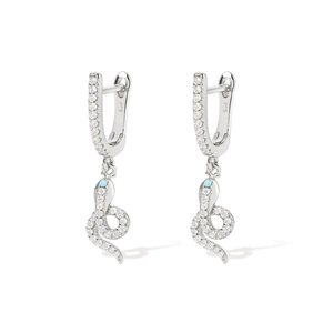 Exquisite S925 sterling silver snake drop earrings with white zircons and blue stone eyes