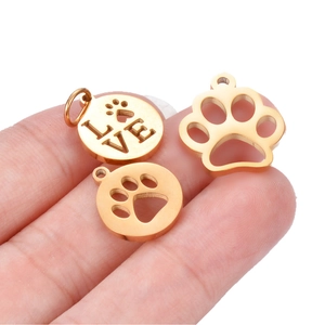 Golden stainless steel LOVE and paw print charms for DIY jewelry making accessories