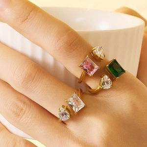 French vintage adjustable ring with pear and rectangle colored zircon stones