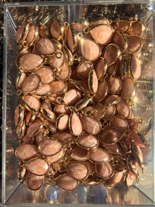 Bulk lot of teardrop natural stone charms with gold-plated edges for DIY jewelry making