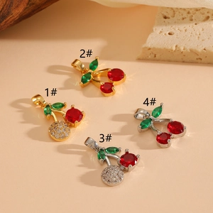 Elegant cherry pendant necklaces in gold and silver finish with red sparkling crystals