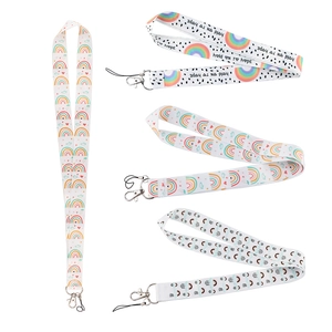 Colorful Rainbow Lanyard Necklace Polyester Fabric Long Neck Strap For Phone ID Badge Camera Keys Cute Cartoon Print