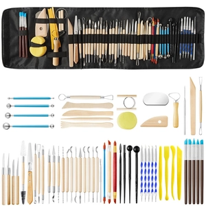 Ton-Modellierwerkzeug-Set mit Metall- und Holzwerkzeugen in einer schwarzen Canvas-Rolltasche
