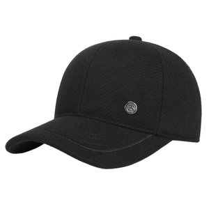 Winter fleece baseball cap for middle-aged men with ear protection and metal logo badge