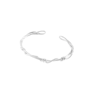 Minimalist S925 sterling silver open bracelet featuring an intricate woven vine design