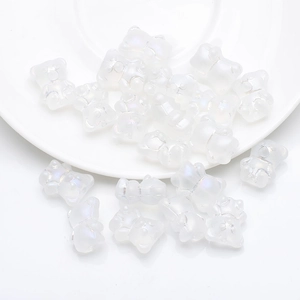 Macro view of iridescent white bear-shaped resin pendants for DIY jewelry making
