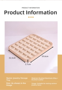 Beige jewelry display tray with 35 slots and brushed aluminum frame 32.5x39.6x2.7cm