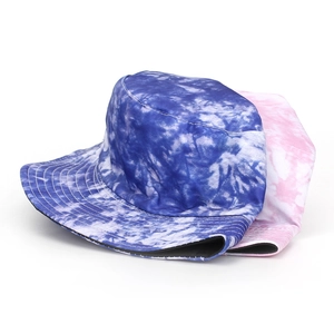 Cappelli alla pescatora tie-dye blu e rosa per protezione solare, cotone con trapuntatura