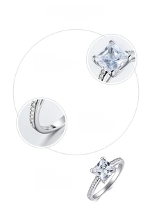 Macro detail of S925 sterling silver ring with square zircon and precision craftsmanship