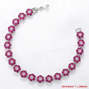 Detail of flower bracelet featuring pink and white crystals with 8mm width and 200mm length
