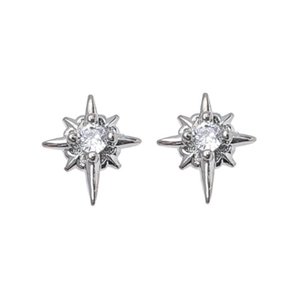 Elegant S925 silver star stud earrings with sparkling white cubic zirconia stone