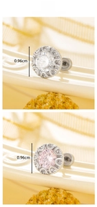 Detail view of 0.96cm round cubic zirconia earrings in white and pink stone options