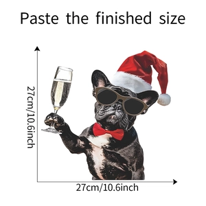 Detailed size view of Christmas French Bulldog wall sticker measuring 27cm x 27cm
