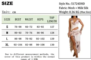 Size chart for halter cutout printed dress including bust waist and hips measurements in cm