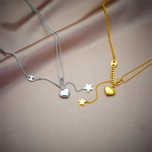Stainless Steel Heart Star Pendant Necklace For Women Elegant Tassel Mixed Chain Gold Silver Rhinestone Fashion Jewelry