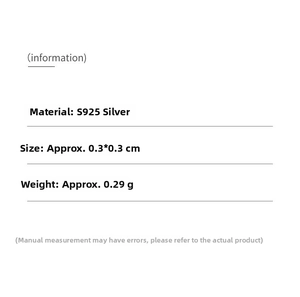 Specifications of S925 sterling silver star stud earrings showing 0.3cm size and weight