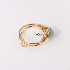 Handmade wire-wrapped natural green crystal stone open ring with 1.9cm inner diameter