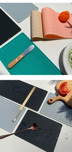 Rollable silicone drying mats in multiple colors with non-slip striped texture details