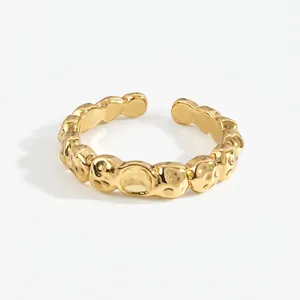 Niche Design Irregular Hammered Texture Open Ring For Women Minimalist Lava Surface Adjustable Copper Finger Ring Gold Silver