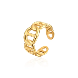Golden anchor chain ring with adjustable opening for women in minimalist C-shape