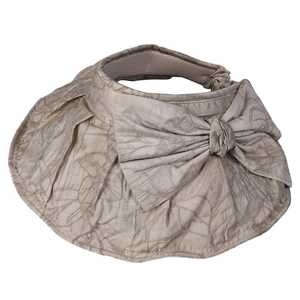 Elegant khaki open-top sun hat with large bow and pleated texture for women
