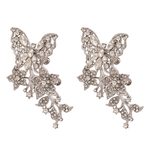 Funkelnde Schmetterling Blumen Ohrclips mit Pavé-Kristallen in Silberoptik