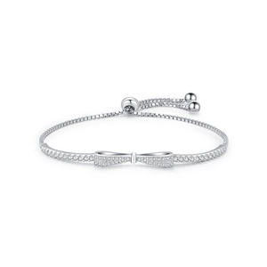 Elegant 925 sterling silver bow bracelet with sparkling pavé crystals and box chain