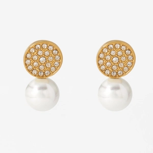 Elegant stainless steel pearl drop earrings with sparkling rhinestone studs for women