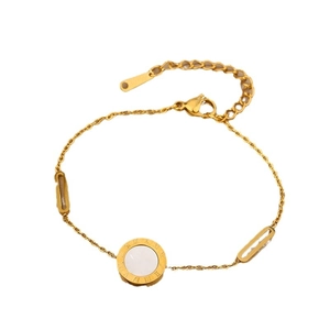 Vintage gold-plated titanium steel chain bracelet with Roman numeral pendant and shell inlay