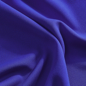Close-up macro view of high-quality royal blue breathable fabric texture on a polo shirt