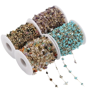 Bohemian natural crystal stone bead chain roll for DIY jewelry making accessories