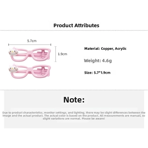Pink glasses-shaped hair clips with cute kitty motifs made of acrylic and copper