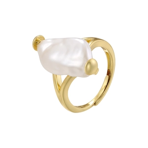 French vintage sun flower ring with white pearl in gold finish and adjustable band