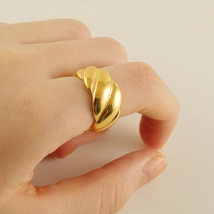 Adjustable 18k gold plated stainless steel croissant dome ring for women fashion