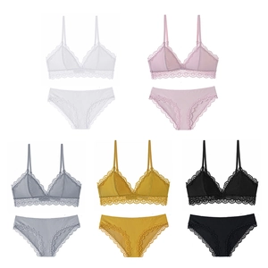 Lace bralette set with striped floral lace and wire-free cups in five varied colors