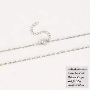 Silver copper box chain necklace detail with lobster clasp and adjustable 45+5cm extender