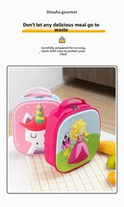 Detail of insulated cartoon EVA unicorn lunch bags with durable handles and dual zippers