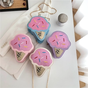 Ice Cream Cone Shape Crossbody Bag PU Leather Glitter Sequins Chain Strap Cute Novelty Shoulder Bag For Women Girls