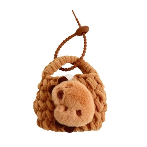 Brown knitted plush cartoon dinosaur bag pendant with brown silicone anti-lost strap