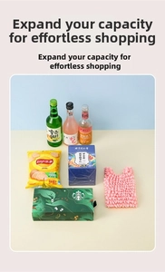 Detailed view showing large capacity of expandable pink bubble texture shopping bag