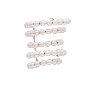 French style multi-layer pearl ear cuff with five rows of white pearls and silver bracket