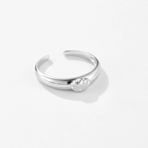Minimalist S925 sterling silver adjustable open ring with irregular textured square
