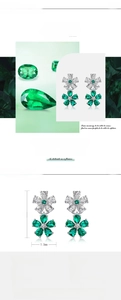 Detailed view of flower stud earrings featuring emerald gemstones and S925 silver