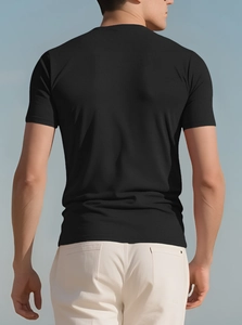 Slim fit black athletic T-shirt for men featuring breathable stretch cotton fabric back view