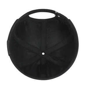 Internal structure of black brimless docker hat with six-panel mesh design and metal buckle